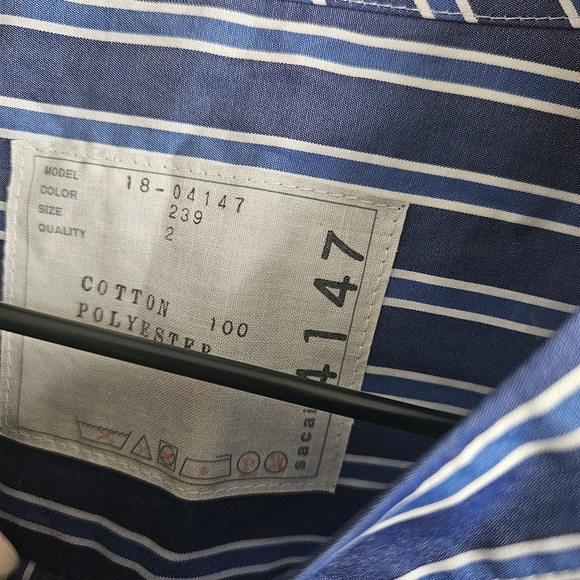 Sacai Blue Striped Cotton Pleated Detail Short Sleeve Blouse - Picture 8 of 12